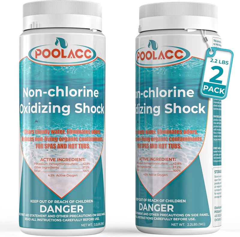 POOLACC Non-Chlorine Spa Shock Oxidizer Cleaner for Hot Tub, Chlorine-Free Water Care & Enhanced Oxidizing Shock Cleaner for Hot Tubs, Spas and Pools, Quick Dissolving, Fast-Acting, 2.2 LB* 2 Pack - Image 1